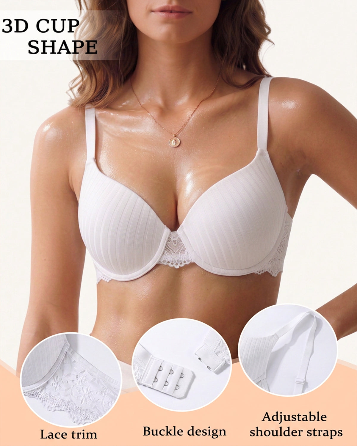 Women's underwire lace trim bra – White (2)