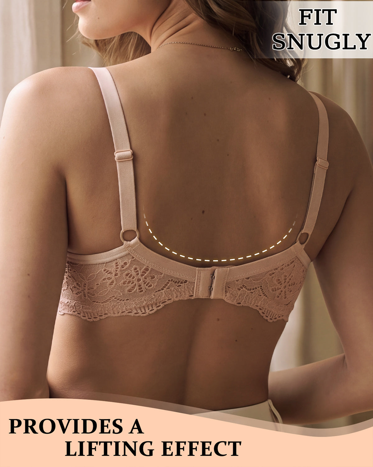 Women's underwire lace trim bra – Apricot (3)