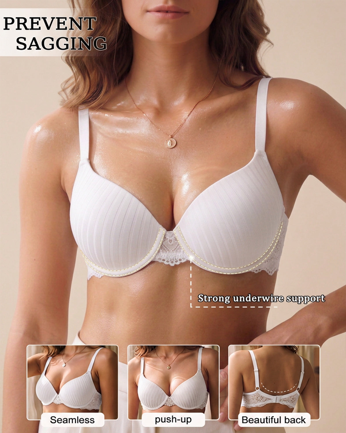 Women's underwire lace trim bra – White (5)