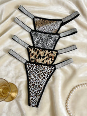 Low-Rise Cheeky Leopard Thong Underwear (4 Pairs)