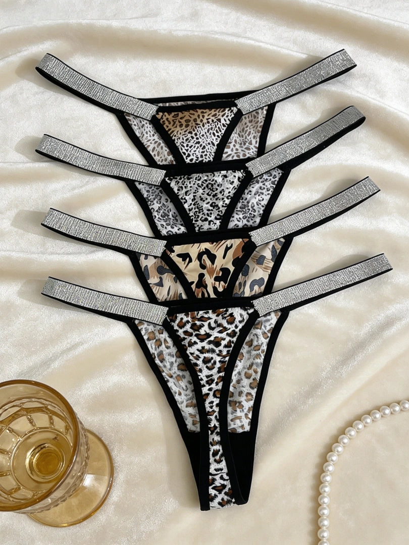 Low-Rise Cheeky Leopard Thong Underwear (4 Pairs)