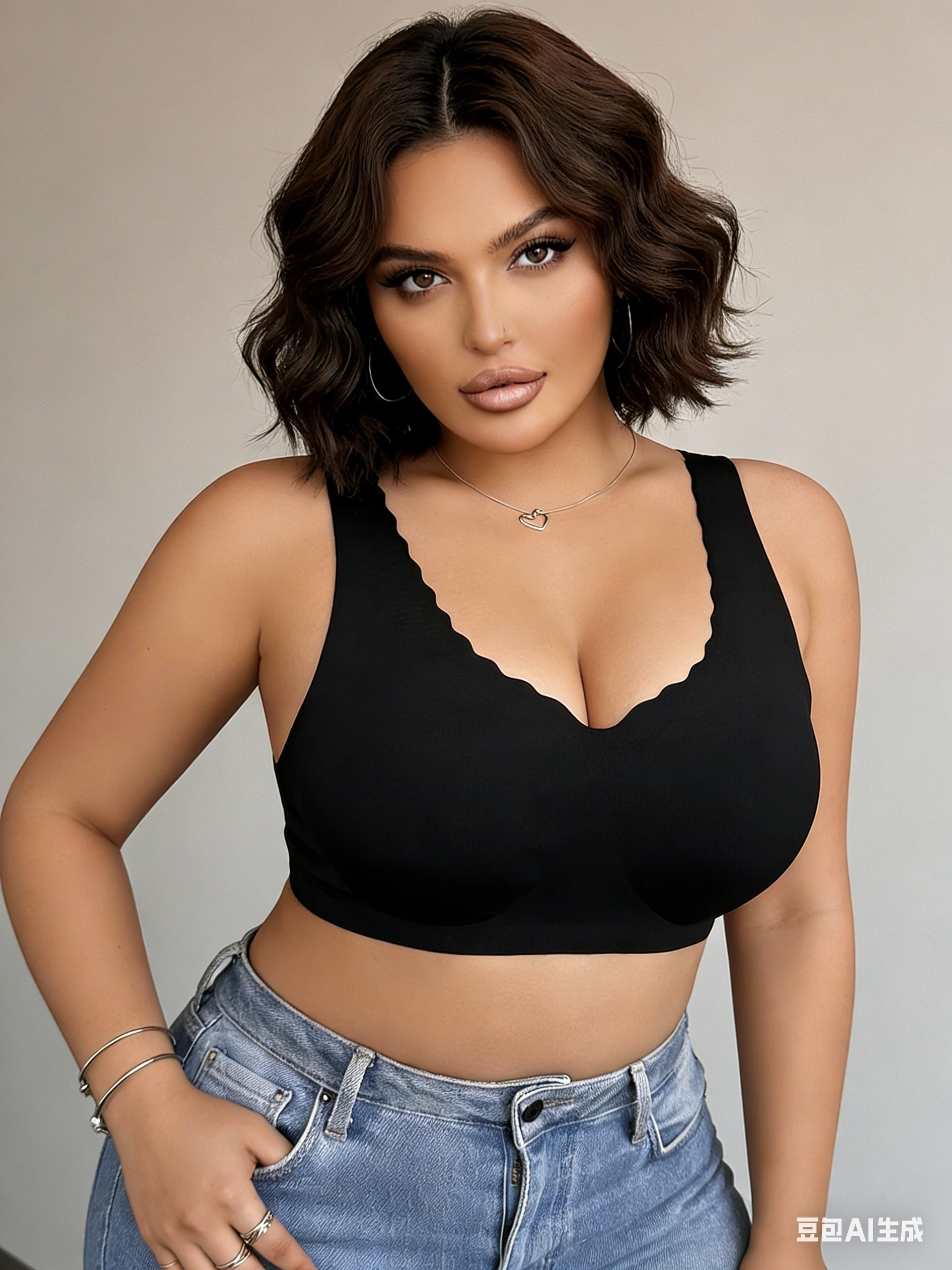 Plus Size Wireless Comfort Scalloped Bra, Black Seamless Everyday Bra for Full Figure, Soft Support Lingerie